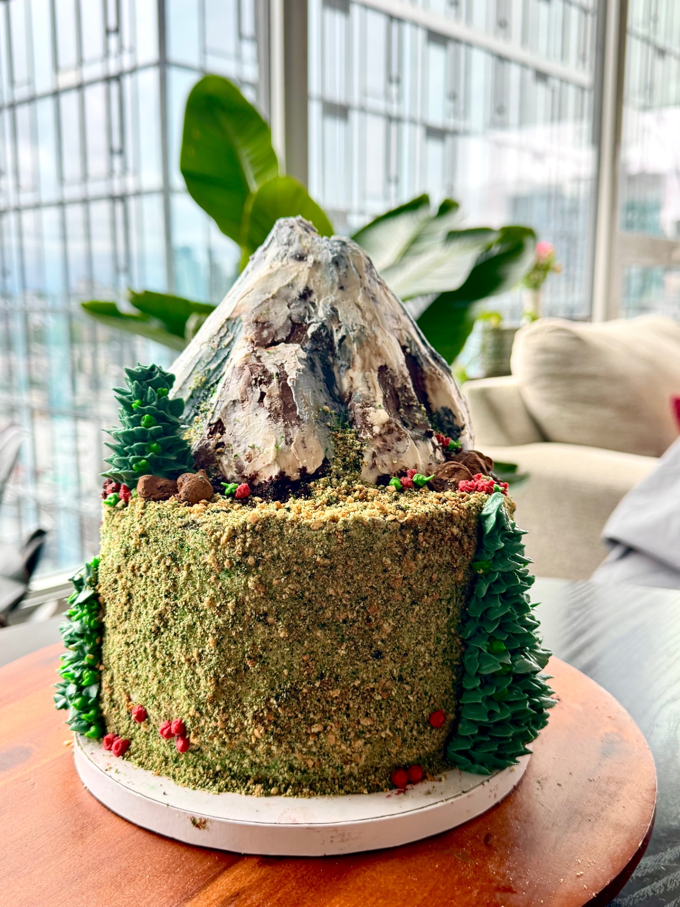 Mt. Rainier cake — pine trees, sugar rocks, the works